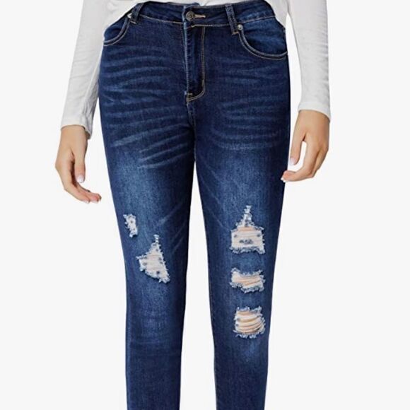 Ripped Skinny Jeans High Waist Distressed Stretchy - Picture 4 of 14